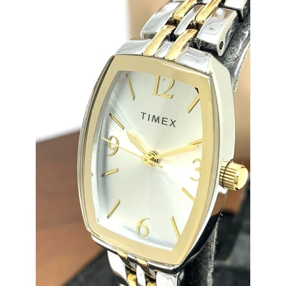 Timex Women's Watch TW2T50200 Quartz Silver Dial Rectangle Two Tone Steel 21mm